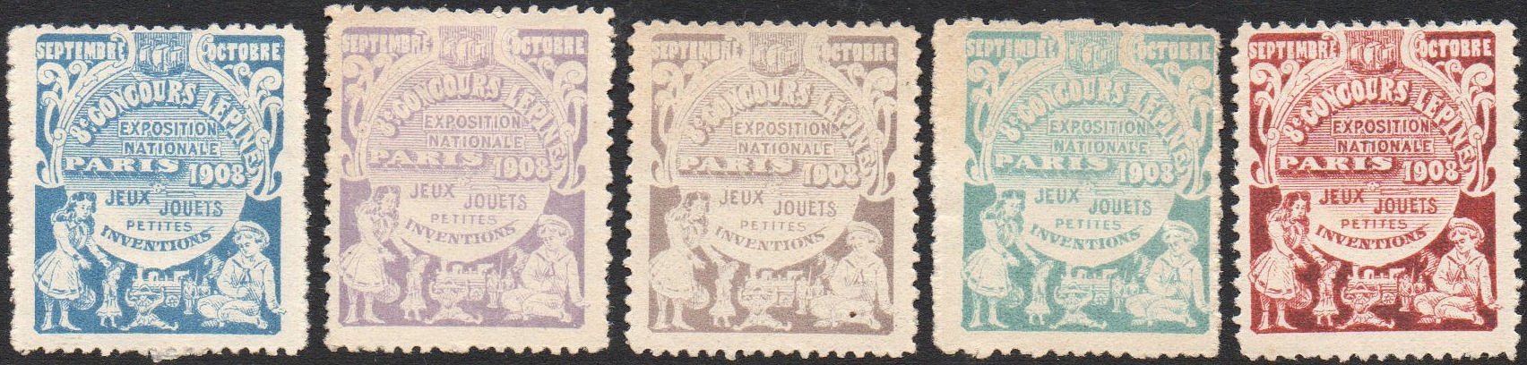 France : Vignettes 8eme Concours Lepine, Expo Nationale Jeux et Jouets Petites Inventions Paris 1908
